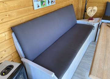 Vankš na lavicu s operadlom vyroben na mieru 54-52x115x8cm vo farbe Sunny Orage/Dunkelgrau